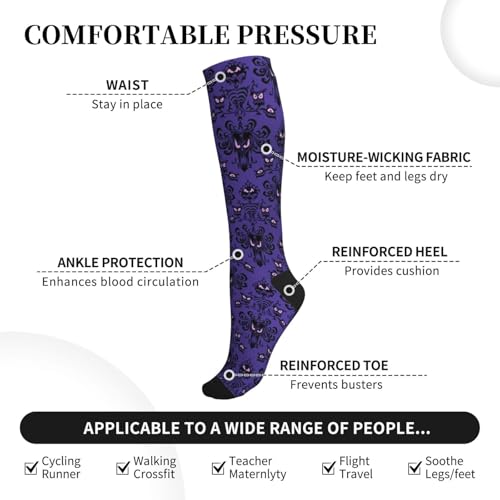 Haunted Mansions Print Athletic Support Socks 15-20mmhg Gradual Compression Running Socks Travel Workers4