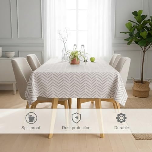 Image of STITCHNEST Lines Printed Poly-Cotton Center Table Cover - Vibrant Grey Rectangle Tablecloth for Coffee & Centre Table - Durable, Washable, Fade-Resistant Fabric - 40 X 60 Inches