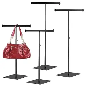 Leinuosen 4 Pcs Tabletop Purse Display Stand T Shaped Adjustable Height Purse Rack Stand Handbag Holder Purse Hanger Stand (Black)