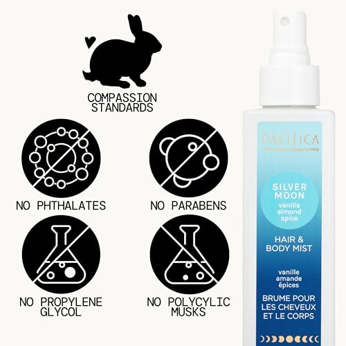 Image of Pacifica Hair Perfume & Body Fragrance Spray Mist - Silver Moon with Vanilla, Almond & Spice - Alcohol-Free, Vegan & Cruelty-Free, 6.5 oz