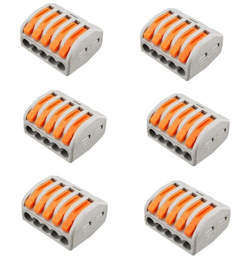 Image of ROBOWAY 6Pcs PCT-215 Wire Connector, 5 Pole Spring Lock Lever Terminal Block for Cable Connection, Quick Splicing Connector for 0.08-2.5mm Electrical Wires, Durable Easy Wiring Terminal (Pack of 6)