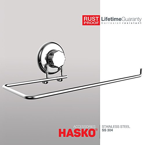 HASKO Accessories - Suction Cup Paper Towel Holder- Chrome Plated Stainless Steel Bar for Bathroom & Kitchen (Chrome)