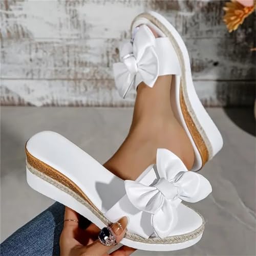 White Platform Sandals for Women 2024 Beachs Sandals,Casual Cute Bow Slippers Fashion Shoes4