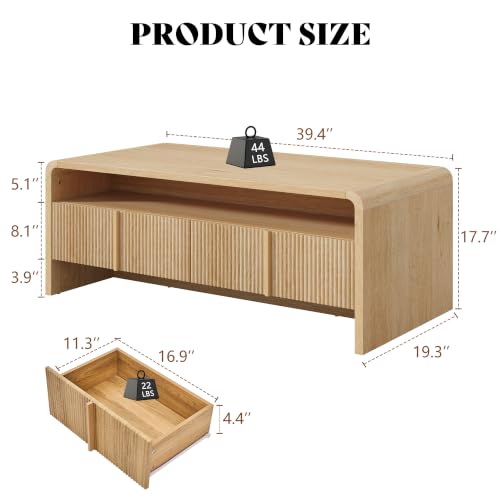 Image of AMERLIFE Fluted Coffee Table with Storage & Rounded Edges