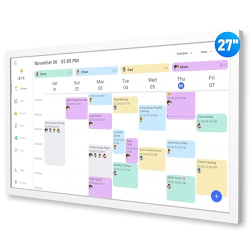 Digital Calendar – 27 Inch Electronic Wall Calendar & Chore Chart, Smart Family Organizer with Interactive Touchscreen Display, Wall Mount in Portrait or Landscape
