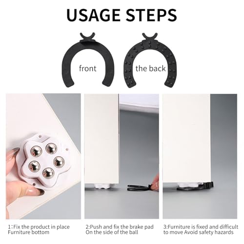 Zephyra 8 Ruedas Autoadhesivas para Muebles, Ruedas Giratorias 360° con Frenos de Goma, Deslizadores Prácticos para Muebles Pequeños y Electrodomésticos, Sin Perforación (Blanco) - imagen 2