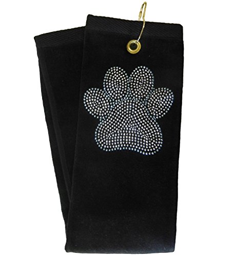 Navika Blue Paw Black Rhinestud Golf Towel