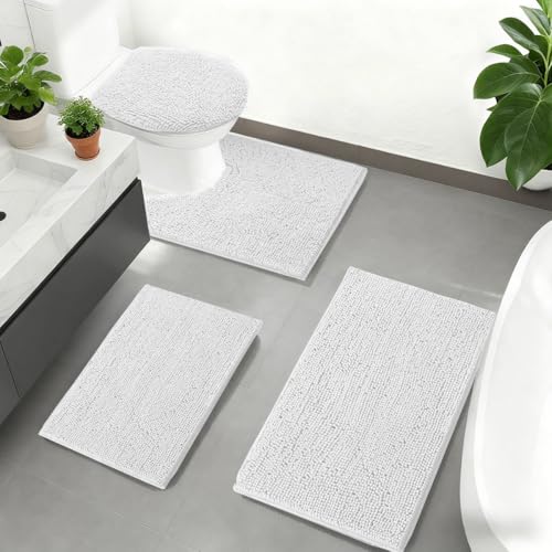RUN HELIX White 4-Piece Non-Slip Chenille Rug Set
