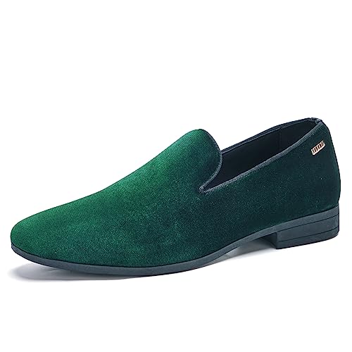UUBARIS Mens Breathable Slip-On Loafers - Velvet Dress Shoes for Business & Tuxedo Green Size 7.5