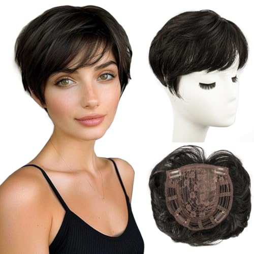 Image of PORSMEER Hair Toppers for Women Short Pixie Cut Toppers Pieces for Women with Thinning Hair (Black Brown)