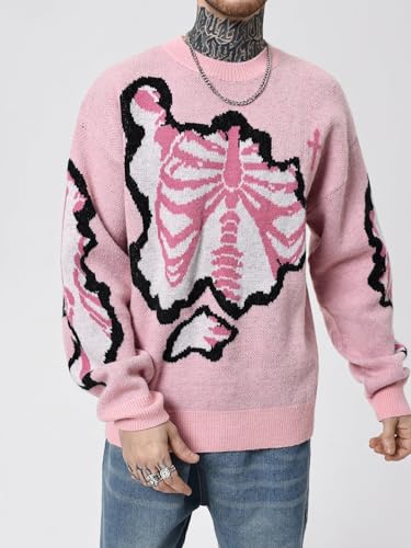 SOLY HUX Men's Y2K Sweater Grunge Skull Graphic Long Sleeve Crewneck Knit Jumper Pullover Goth Alternative Sweaters4