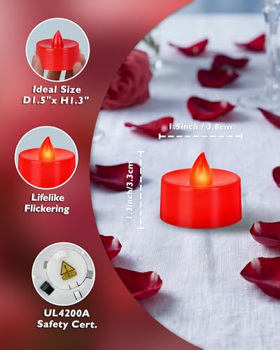 Image of Homemory Red Tea Lights Candles Battery Operated, Flickering Flameless LED Votive Candles, Warm White Tealights for Romantic Dinner, Wedding, Valentine's Day, Halloween, Christmas, Party, 24-Pack