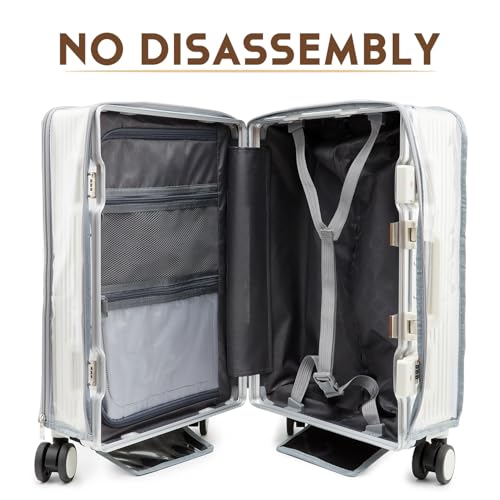 No Disassembly Wide Handle Luggage Cover with Front Pocket Zipper, 20 Inch Clear PVC Carry On Suitcase Cover for Luggage, Travel Waterproof Transparent Suitcase Protector3