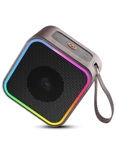 Bluetooth Lautsprecher mit Tiefer Bass, Musikbox bluetooth 5.3, Dual Lautsprecher, 10H Akku, Tragbarer Bluetooth-Box Freisprechen, RGB Licht, Wireless Speaker IPX6 Wasserdicht für Party, Outdoor Braun