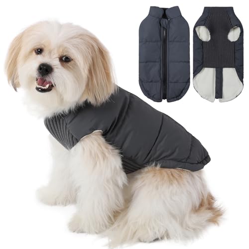 Gyuzh Dog Winter Coat, Dog Fleece Jacket Zipper Dog Vest Windproof Cold Weather Dog Clothes Pet Apparel for Small Medium Dogs Dogs Sweater Cat Costume Dog Winter Outfit (Grey XL)