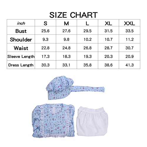 Mutou Prairie Dresses Girls Colonial Costume Pioneer Girl Costume Floral Pilgrim Dress Lace Long Sleeve, Blue, Xl #TOP5