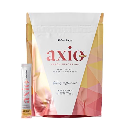 Image of LifeVantage Axio Regular Energy Drink Powder, 30 Packets, Instant Energy Powder, Energy Supplement in a Drink Mix (Peach Nectarine (Decaf))