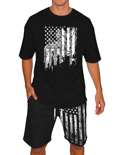 Image of Ithalt Patriotic Shirts for Men 4th of July Outfit 2 Piece Set Short Sleeve and Shorts American Flag 250th Anniversary
