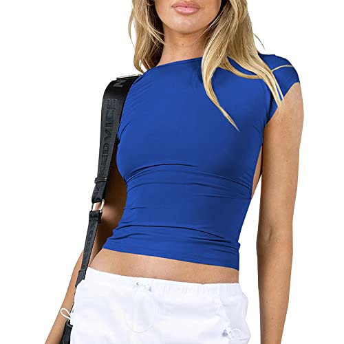 Camisetas femininas 2023 sexy costas nuas abertas nas costas curt...