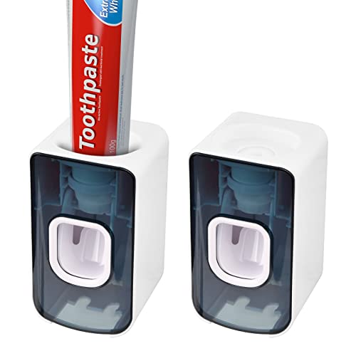 Nivofu 2 pcs Dispensador de Pasta de Dientes Automático, Soporte para Cepillos de Dientes y Pasta en la Pared, Exprimidores de Pasta de Dientes para Baño Niños y Adultos- No Requiere Perforación