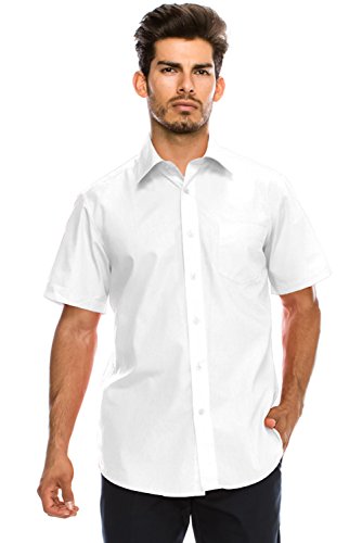 JC DISTRO Men's Regular-Fit Solid Color Short Sleeve Dress Shirt, White Shirts (XL)