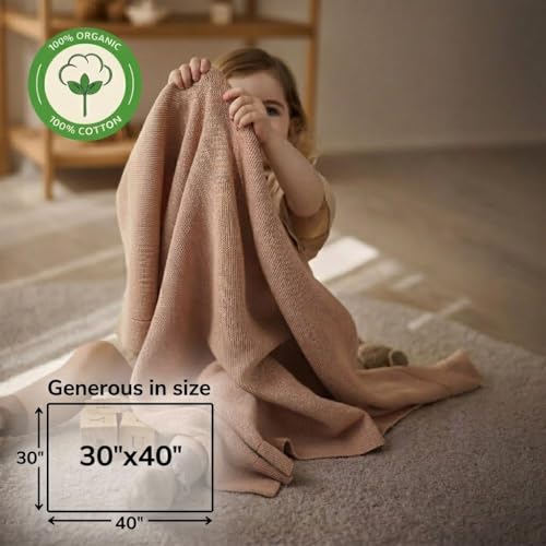 Image of 100% Organic Cotton Knit Receiving Baby Blanket for Newborns - Soft, Breathable Blanket for Crib & Stroller - Nursery Gift (Blush Ultra-Soft)