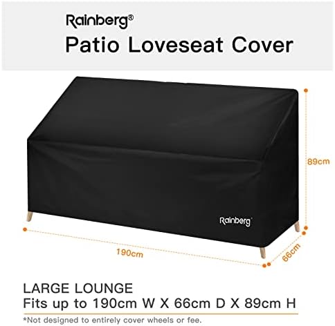 Rainberg Garden Bench Cover with Air Vent, Waterproof, Windproof, Anti-UV, Heavy Duty Rip Proof 420D Oxford Fabric Outdoor Patio Bench Seat Cover With Carry Bag (3 Seater)