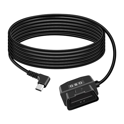 GELRHONR OBD Stromkabel für Dashcam, OBD2 auf Angle Type-C USB mit Schaltertaste, 24 Stunden Überwachung/ACC-Modus, 12-24 V bis 5 V 23 A, für Dashcam, GPS oder Radar-3.5M/11.5Ft