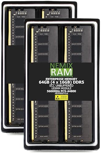64GB 4X16GB DDR5 5600MHZ PC5-44800 2Rx8 1.1V CL46 288-PIN ECC Unbuffered UDIMM NEMIX RAM Memory KIT