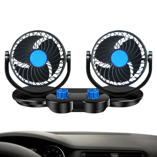 Ventilador de refrigeración por coche, ventilador eléctrico para coche,Ventilador de escritorio USB de doble cabezal - Rotación de 360 grados, dispositivo de enfriamiento automático con 3 velocidades