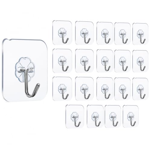 Image of CERLINK Premium Nail Wall Hooks Flower Hooks for Wall Without Drilling, Self Adhesive Hooks for Wall Heavy Duty Strong Nail Free Pack 20