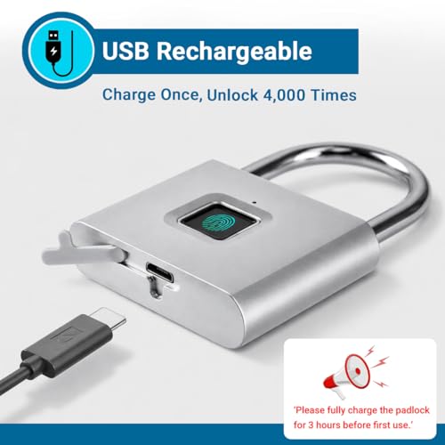 Image of IFITech Smart Fingerprint Padlock, Biometric Keyless Lock with 20 Fingerprint Storage, Rechargeable | Ideal for Personal Spaces and Travel Needs (Small-Silver)