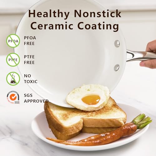 Image of SAKAMOSH 9.5 Inch Nonstick Ceramic Frying Pan, Tri-Ply Stainless Steel Frying Pan, Skillet with Stay-Cool Handle, Non Toxic, PFAS PFOA PTFE Free, Dishwasher & Oven Safe, Induction Compatible