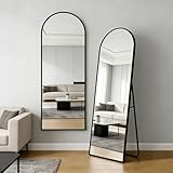 devesanter Bogen Ganzkörperspiegel 52×161cm mit Schwarz Aluminium Standspiegel Groß Wandspiegel zum Stehen Anlehnen oder Hängen Bodenspiegel für Schlafzimmer Wohnzimmer Ankleide,Schwarz