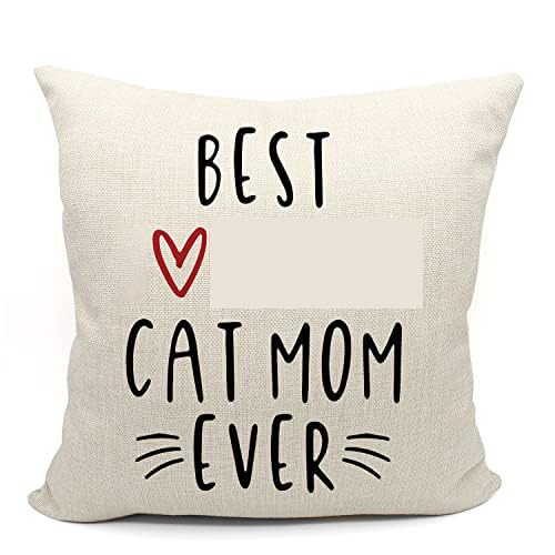 Mancheng-zi Cat Mom Throw Pillow Case, 18 x 18 Inches, Black Linen, Decorative Pillow Cover, Funny Gift for Cat Lovers
