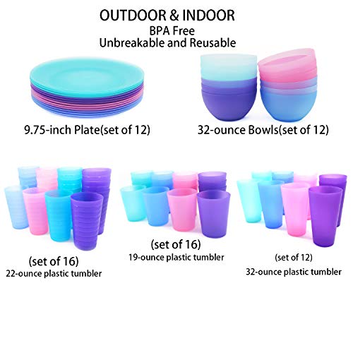 Koxin-Karlu Unbreakable 32-Ounce Plastic Restaurant-Style Beverage Tumblers Ice Tea Glasses | Set Of 12 In Coastal Colors #TOP6