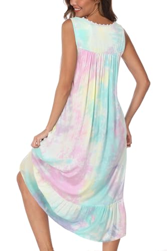 Image of AVIIER Cotton Nightgowns for Women Sleeveless House Dress Ladies Long Nightdress with Pockets S-XXL