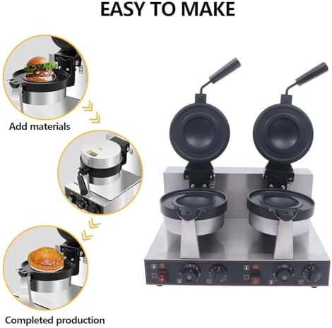 Non-Stick Double Head Waffle Press Machine, Stainless Steel Commercial Ice Cream Burger Maker with Independent Temperature Control for Home & Commercial Use