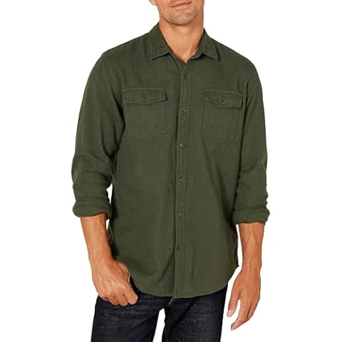 Amazon Essentials Men's Flannel Shirt, Olive Heather Cover
