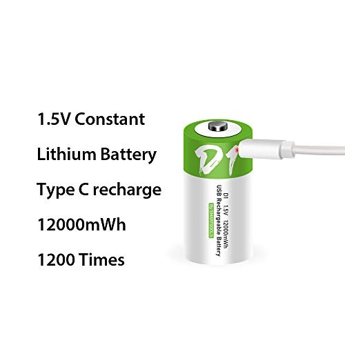 Usb D Lithium Ion Rechargeable Battery, High Capacity 1.5V 12000Mwh Rechargeable D Battery, 4 H Fast Charge, 1200 Cycle With Type C Port Cable, Constant Output,2-Pack #TOP3
