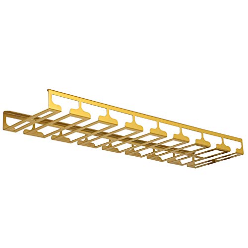 Under Cabinet Hanging Wine Glass Rack Stemware Holder Iron Glasses Storage nizer for Kitchen Bar (Gold)