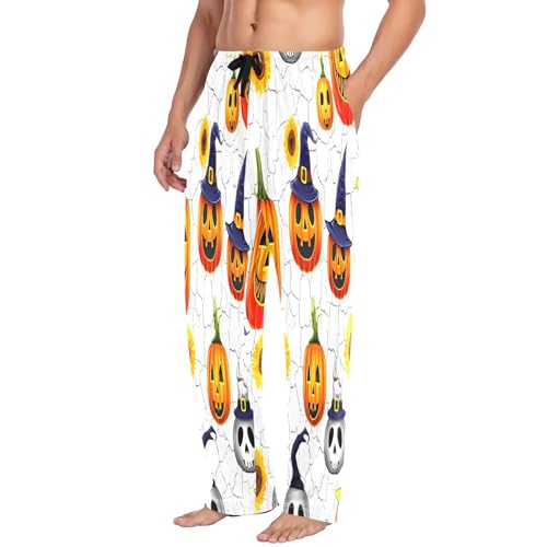 Qilmy Halloween Fun Pumpkin Men's Cotton Pajama Pants, Lightweight Lounge Sleepwear with Drawstring and Pocket4