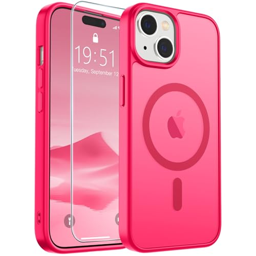 Image of SUPFINE Magnetic for iPhone 15 Case (Compatible with MagSafe) (Military Grade Drop Protection) Slim Translucent Matte Shockproof with Anti-Fingerprint Phone Case,Hot Pink