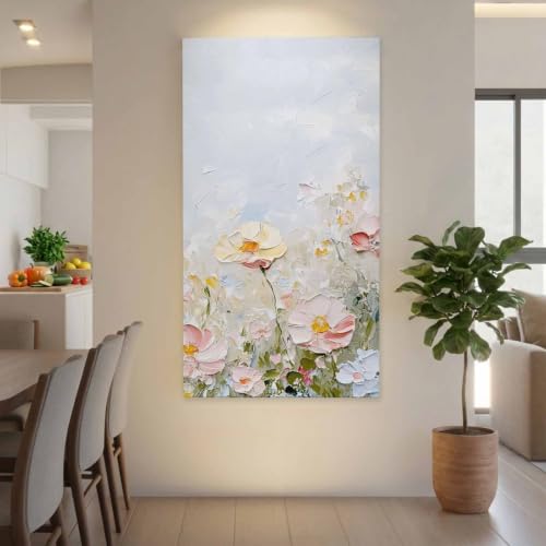 Wood Canvas Wall Art, Pastel Flower Blooms Large Wall Decor