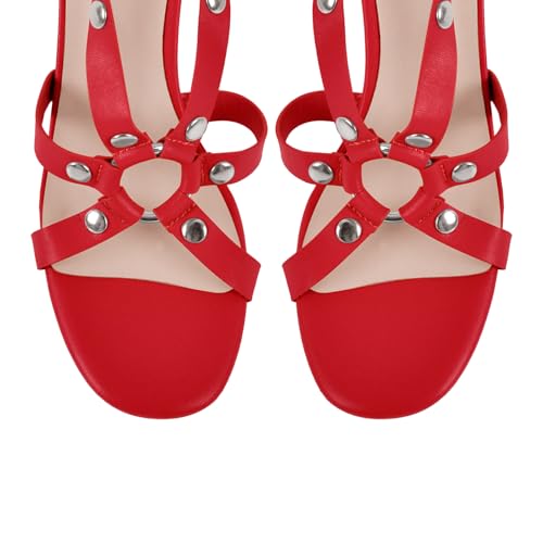 Image of VERISSON Women's Grommets Stiletto Sandals Platform Open-back High Heels Cross Bands Open Toe Buckle-up Ankle Sandals Party Dressing