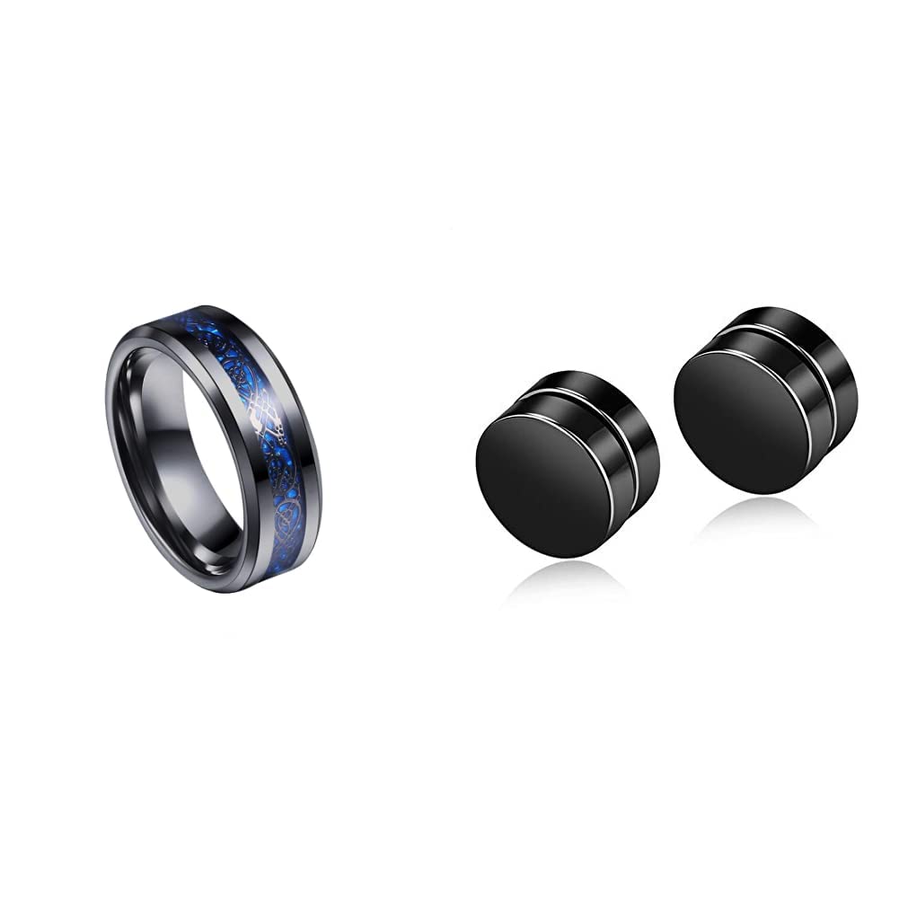 Yellow Chimes Dragon Celtic Inlay Polish Finish Titanium Steel Ring for Men & Boys (Black Base) and Yellow Chimes Magnetic Non-Piercing 316L Stainless Steel Studs Earrings for Men and Women (B08WD519YV) Amazon Price History, Amazon Price Tracker