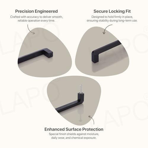 Image of LAPO 4 Inch Cabinet Handles for Kitchen, Stainless Steel Structure for Drawer and Cupboard, Smooth Hand Feel, Scratch Safe Finish, Hole to Hole Size 10 cm, Easy Mount Setup (96mm, Black, Pack of 2)
