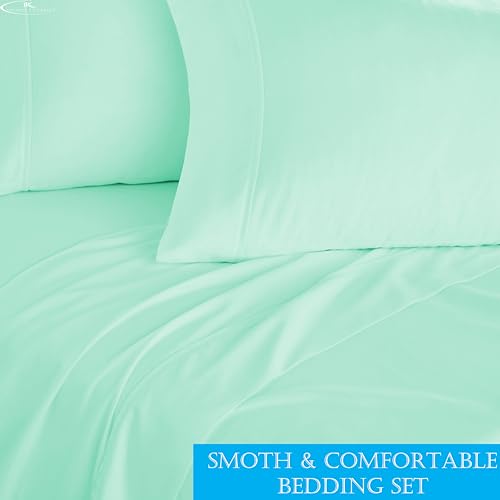Image of King Bedsheet 100% Egyptian Cotton - 400 Thread Count Sheet Set - Includes 1 Flat Sheet & 2 Pillowcases - Durable, Breathable, Luxury Feel, Hotel Style - Aqua Blue Solid