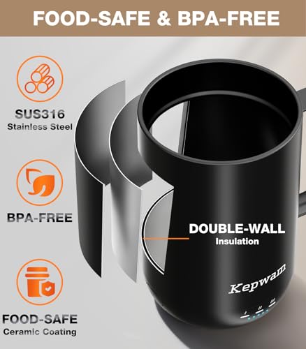 Image of Kepwam Self-Heating Coffee Mug T1, 16oz Rechargeable Heated Coffee Mug, Smart Coffee Warmer Mug with App-Controlled,Advanced Temperature-Controlled Heating Coffee Gifts for Women Men Coffee Lover