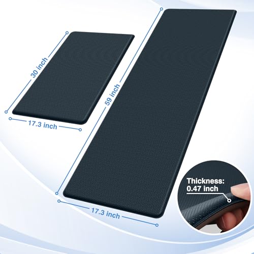 Image of StepRite Kitchen Mats, 2PCS Kitchen Rugs, Cushioned Anti Fatigue Kitchen Mats for Floor, Non-Slip Standing Desk Mat, Waterproof Kitchen Rug Set for Floor, Office, 17.3 inchx30 inch+17.3 inchx59 inch, Dark Charcoal